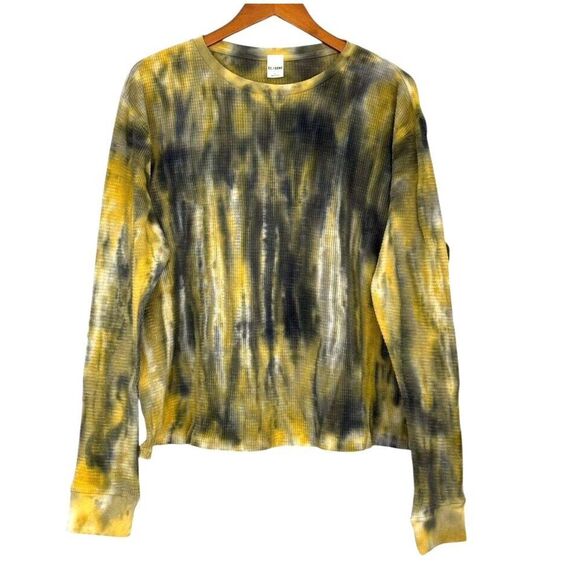 RE/DONE Long Sleeve Thermal Top Tie Dye Yellow Gray Size L Boho Hippie Festival - Picture 8 of 8